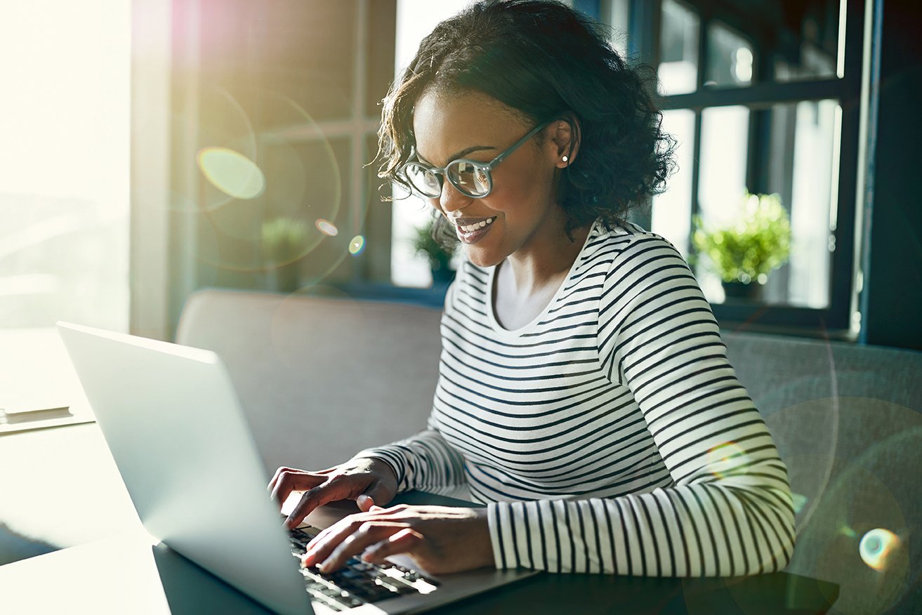 woman working online